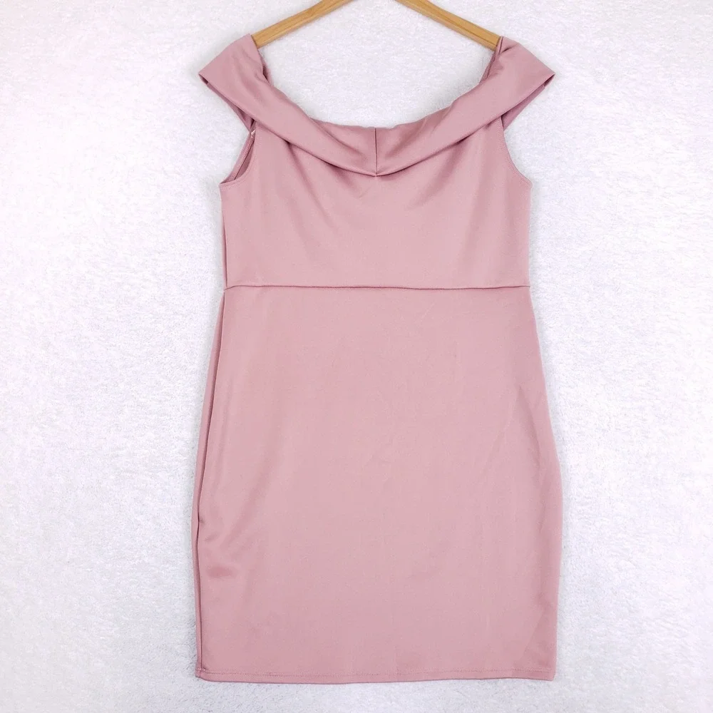 Charlotte Russe‎ Bodycon Dress Womens 1X Off Shoulder Cowl Neck Pink Clubwear